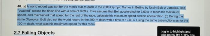 Solved 40. (a) A World Record Was Set For The Men's 100-m | Chegg.com