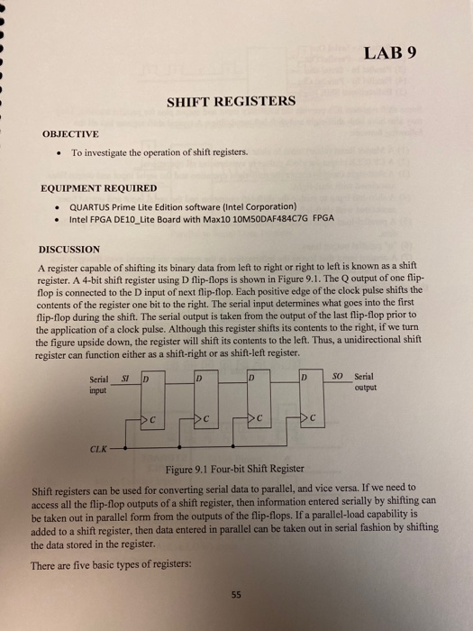 LAB 9 SHIFT REGISTERS OBJECTIVE • To investigate the | Chegg.com