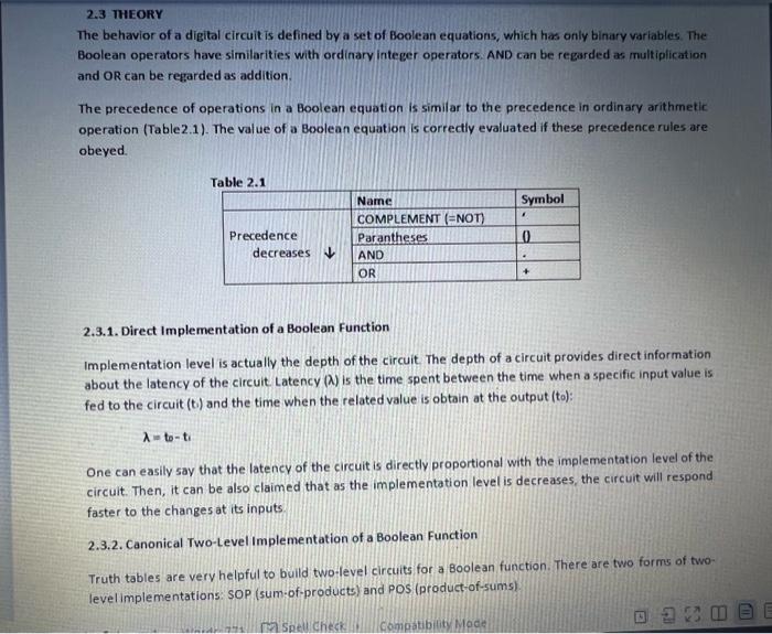 Solved 2.3 THEORY The behavior of a digital circuit is | Chegg.com