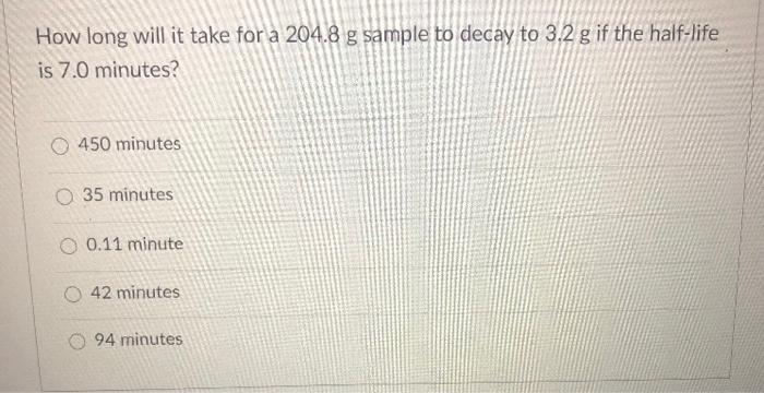 How Long Will It Take For A 204 8 G Sample To Decay Chegg Com