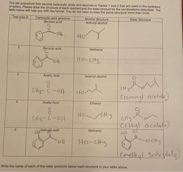 Solved The Lab Procedure Lists Several Carboxylic Acids And 