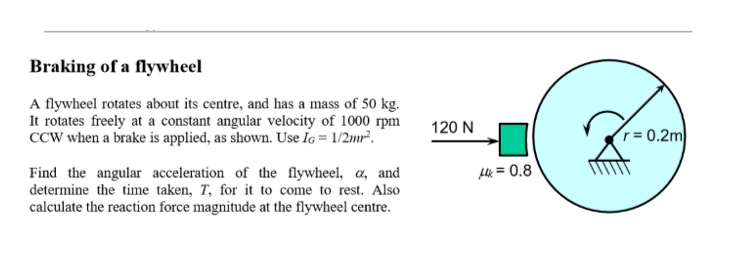 Solved Braking of a flywheelA flywheel rotates about its | Chegg.com