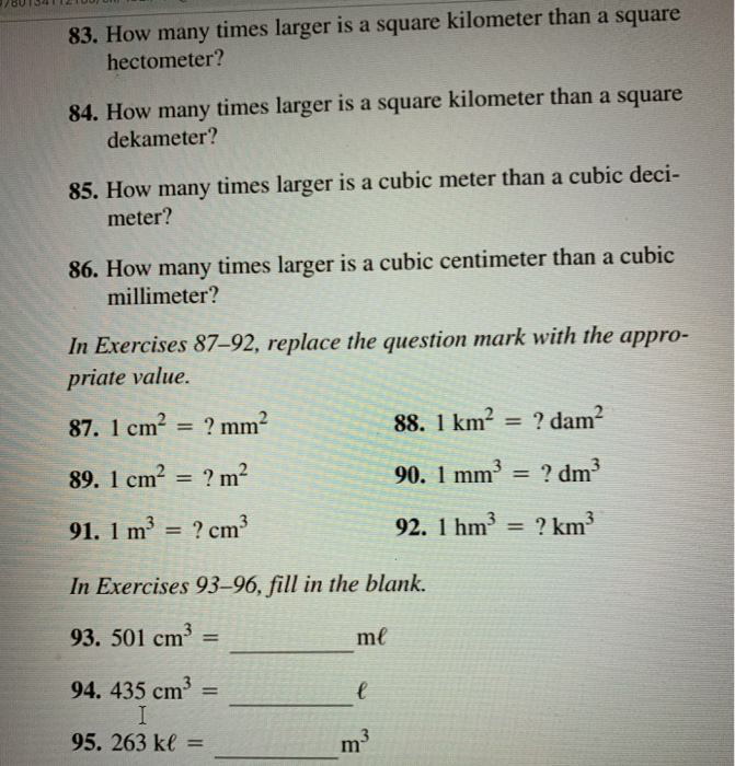 Solved 83 How Many Times Larger Is A Square Kilometer Than Chegg