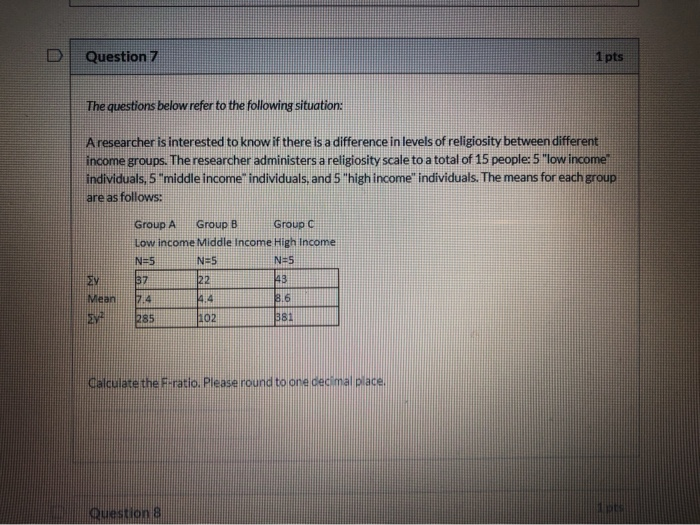 Solved D 1 pts Question 7 The questions below refer to the | Chegg.com