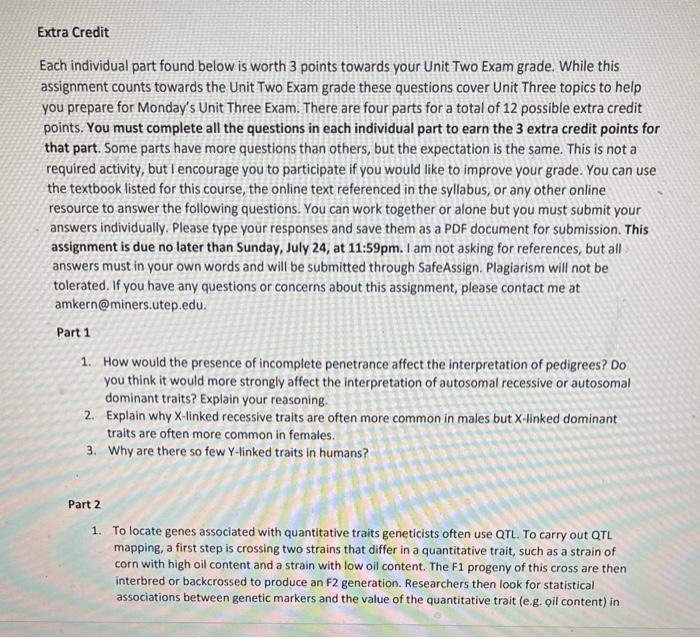 Solved Extra Credit Each individual part found below is | Chegg.com