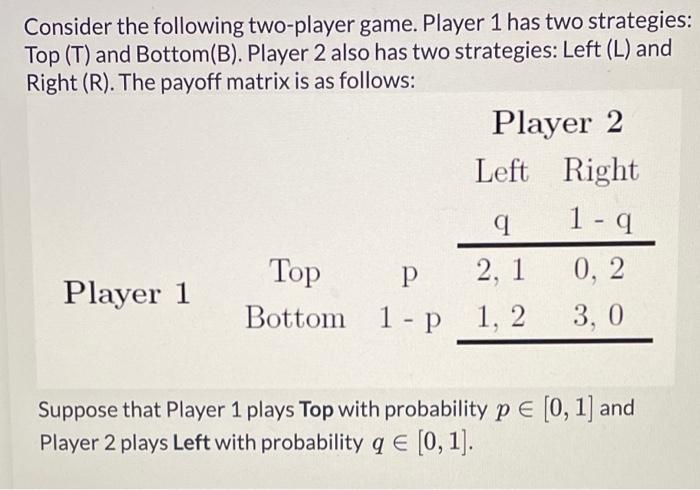 Exercise 1. Suppose that player 1 and player 2