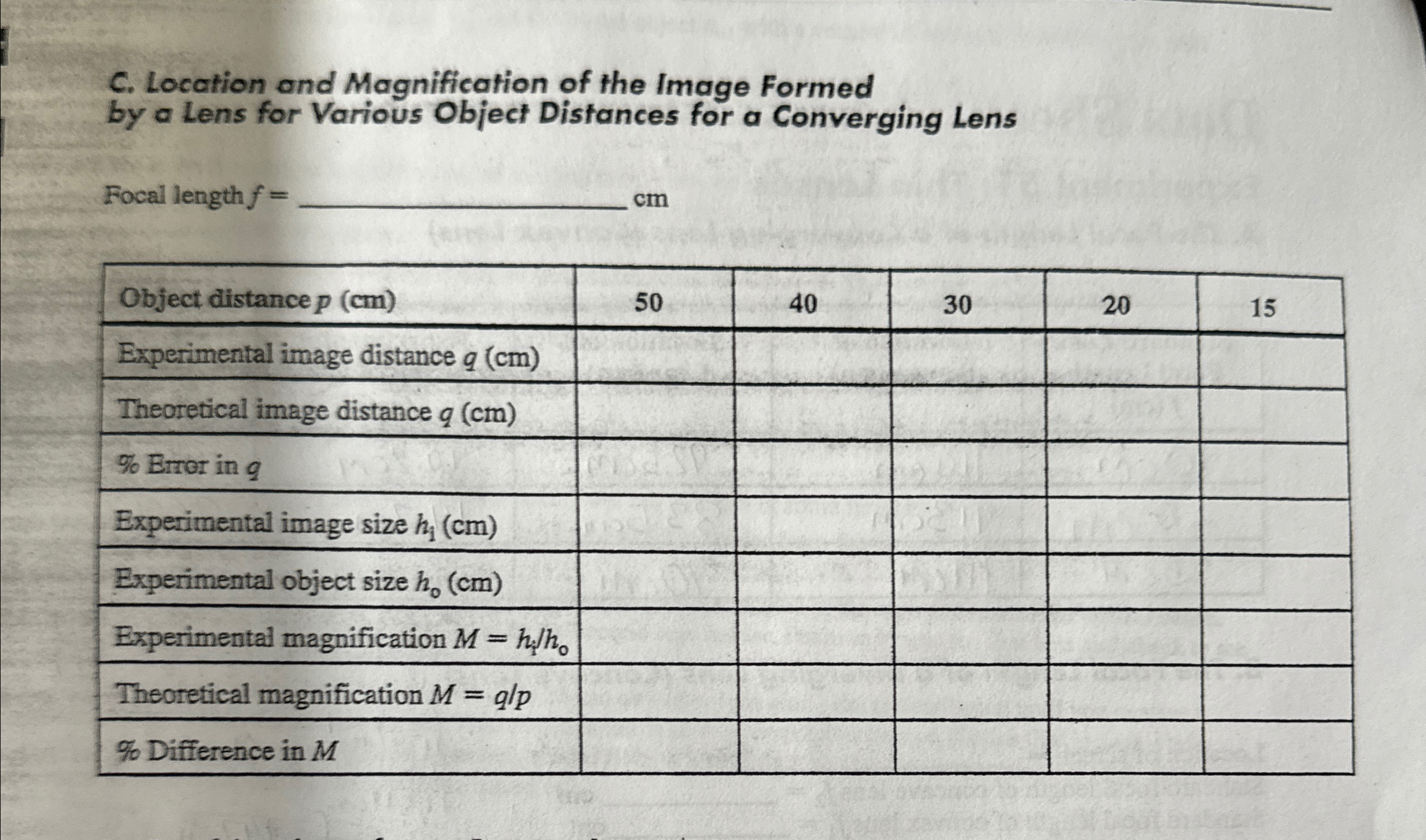 Solved c. ﻿Location and Magnification of the Image Formed by | Chegg.com