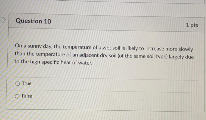 Solved Question 10 1 pts On a sunny day, the temperature of | Chegg.com