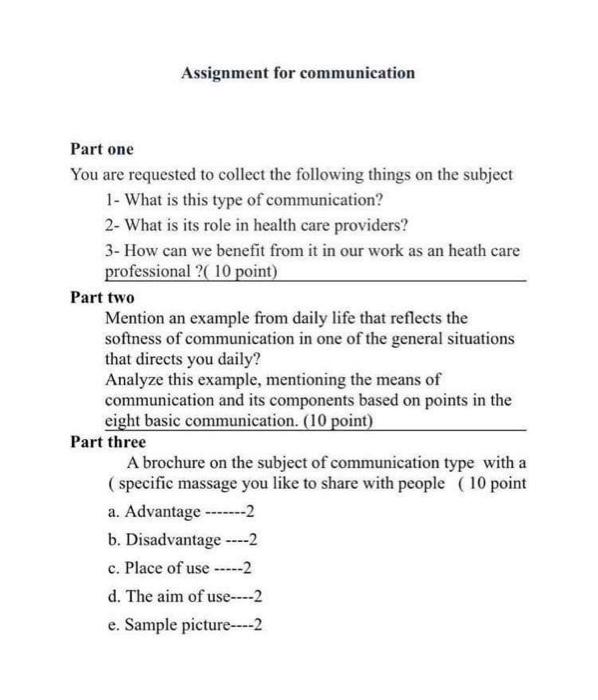 Solved Assignment for communication Part one You are | Chegg.com