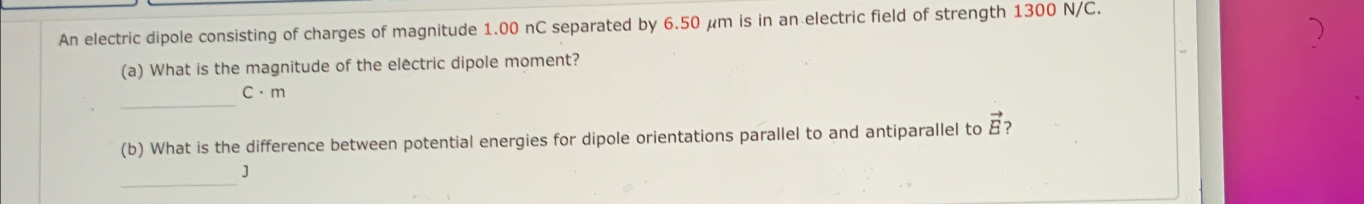 Solved An electric dipole consisting of charges of magnitude | Chegg.com