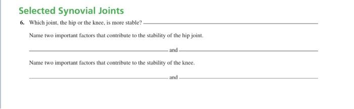 Solved Selected Synovial Joints 6 Which Joint The Hip O Chegg Com