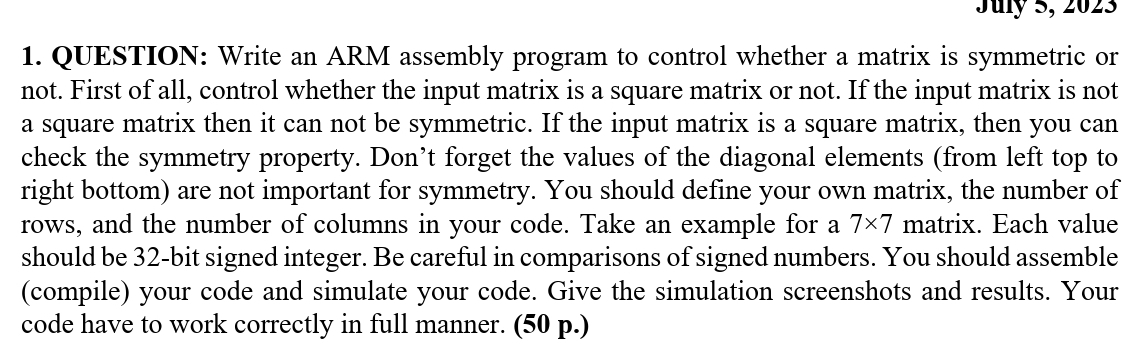 Solved QUESTION: Write an ARM assembly program to control | Chegg.com