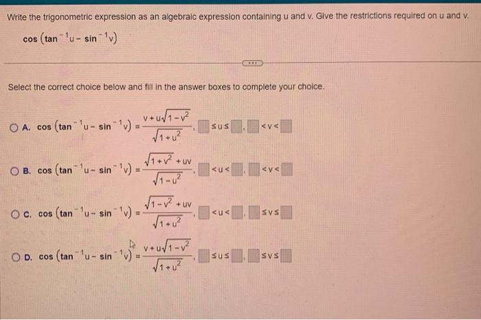 Solved Write the trigonometric expression as an algebraic | Chegg.com