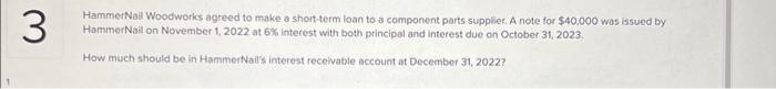 Solved HammerNall Woodworks agreed to make a shont-term loan | Chegg.com