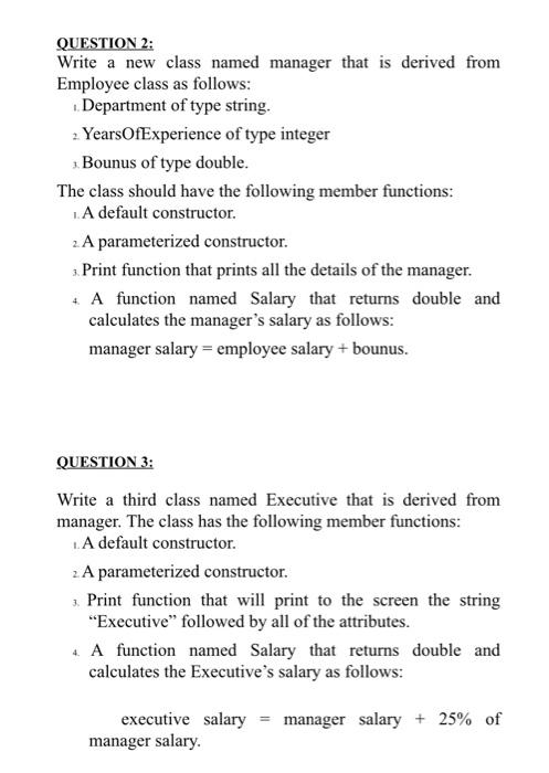 Solved QUESTION 2: Write a new class named manager that is | Chegg.com