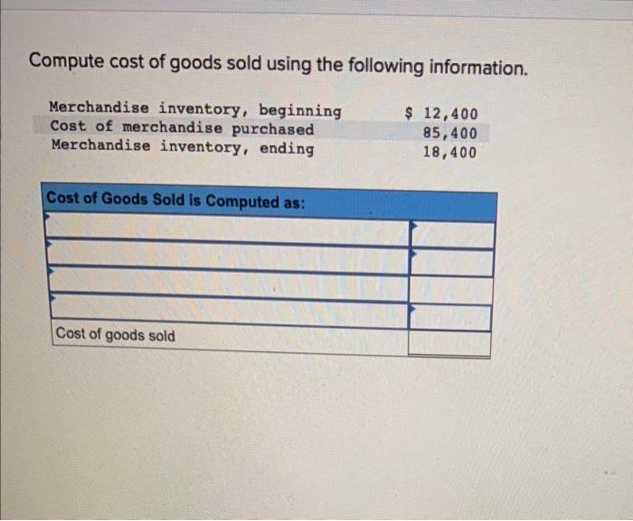 Solved Compute Cost Of Goods Sold Using The Following | Chegg.com