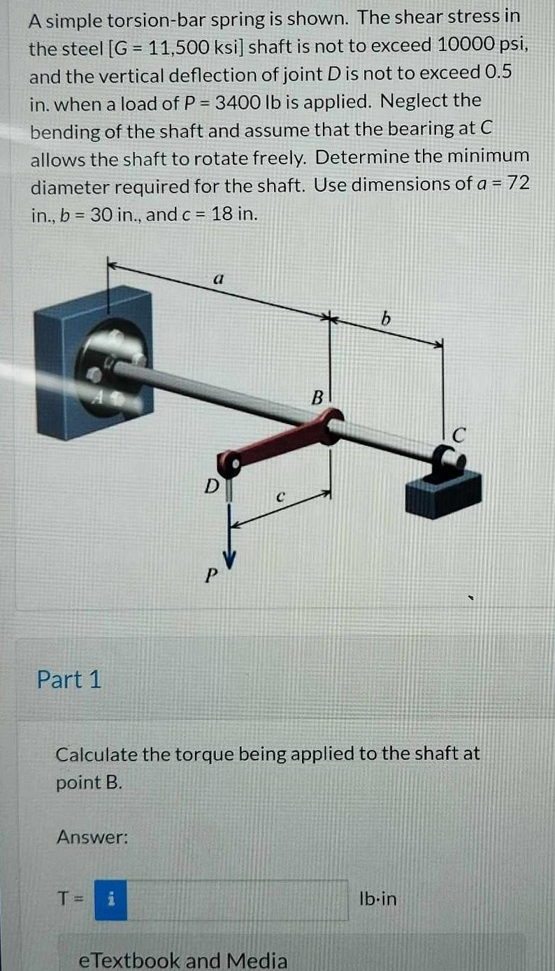 Solved A Simple Torsion-bar Spring Is Shown. The Shear | Chegg.com