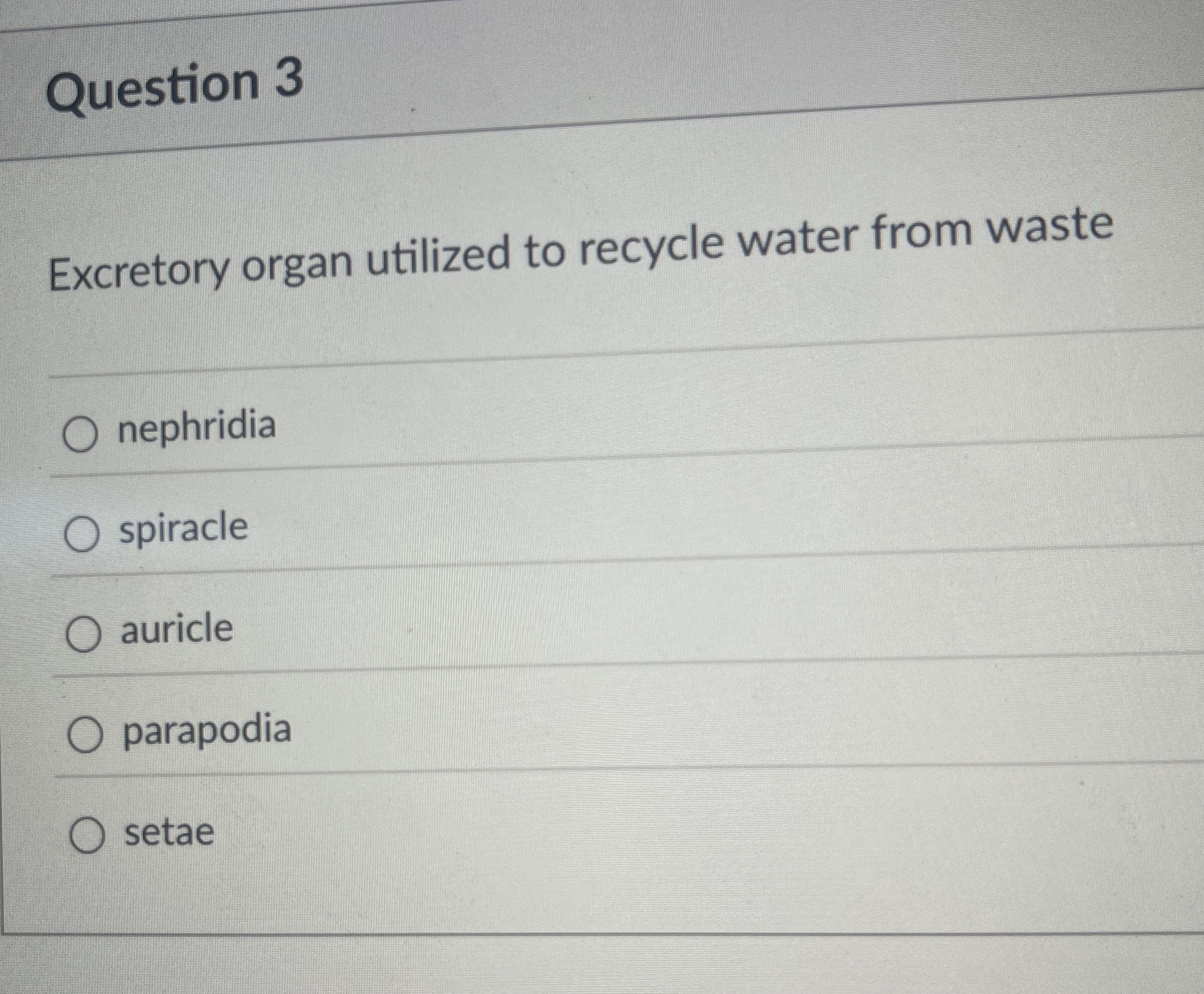 Solved Question 3Excretory organ utilized to recycle water | Chegg.com