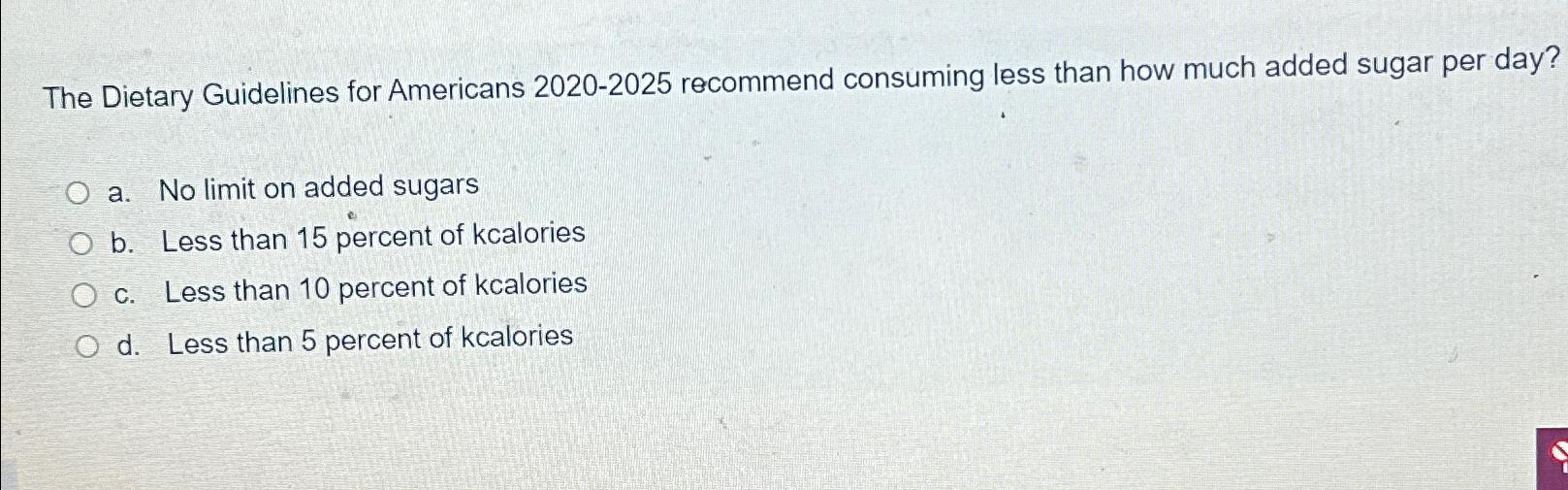 Solved The Dietary Guidelines For Americans 2020 2025 Chegg Com   Image