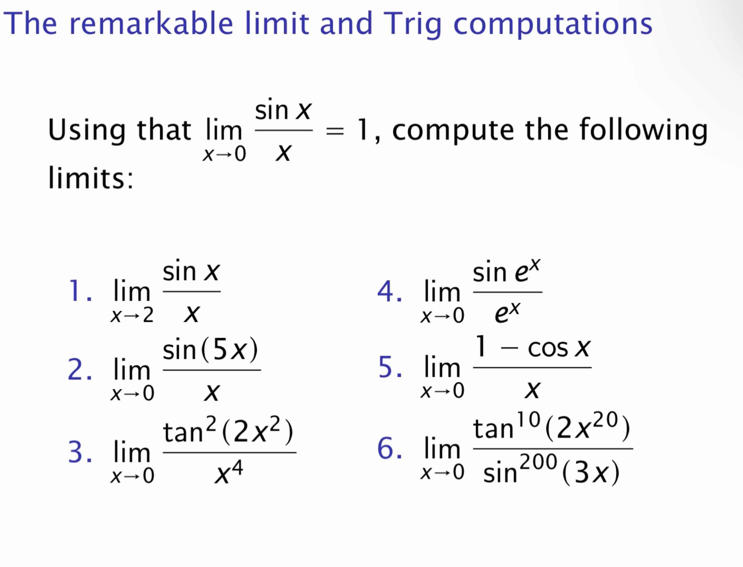 Solved The remarkable limit and Trig computationsUsing that | Chegg.com