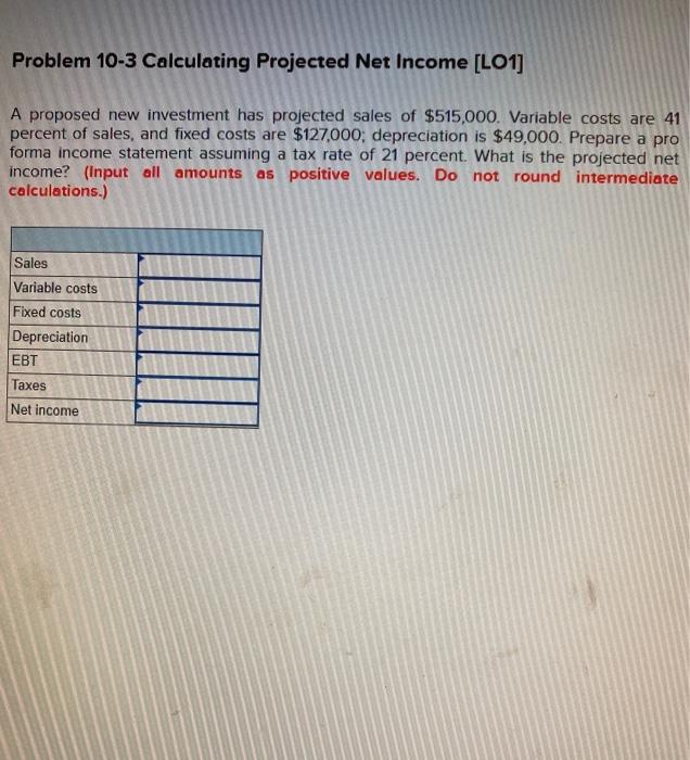 Solved Problem 10 3 Calculating Projected Net Income Lo1 A 9259