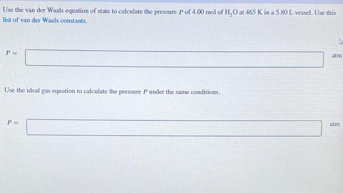 Solved Use the van der Waals equation of state to calculate | Chegg.com