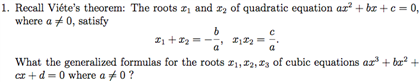 Solved Recall Viete's theorem: The roots x1 and x2 of | Chegg.com