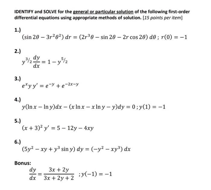 Solved IDENTIFY and SOLVE for the general or particular | Chegg.com