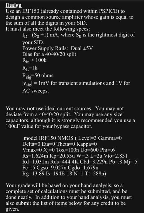 Design Use An Irf150 Already Contained Within Psp Chegg Com