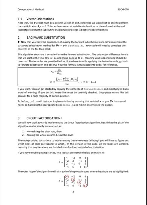 Computational Methods SCCYB070 Assignment 2: Linear | Chegg.com