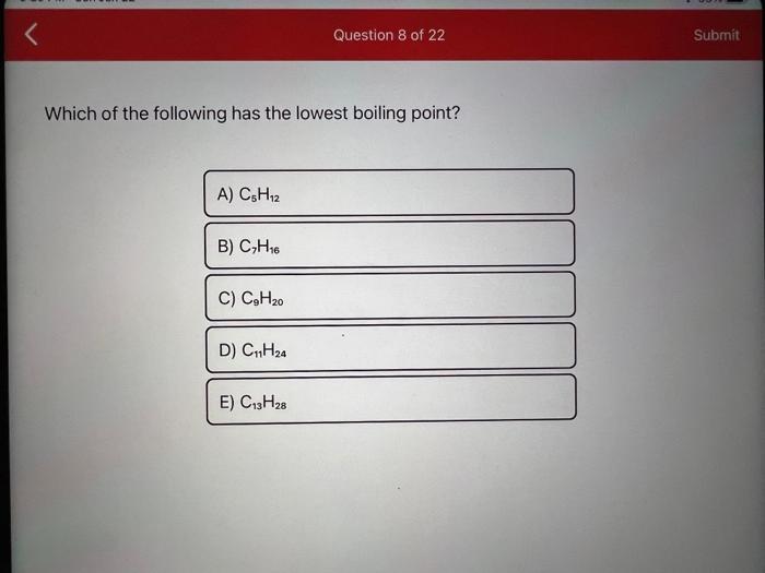 Which of the following has the lowest boiling point?