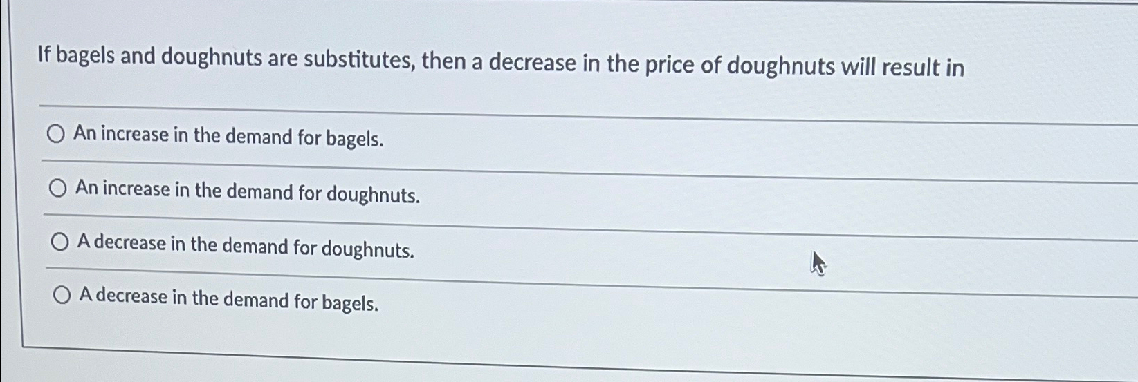 Solved If bagels and doughnuts are substitutes, then a