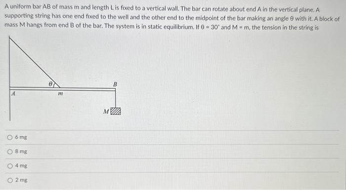 Solved A uniform bar AB of mass m and length L is fixed to a | Chegg.com
