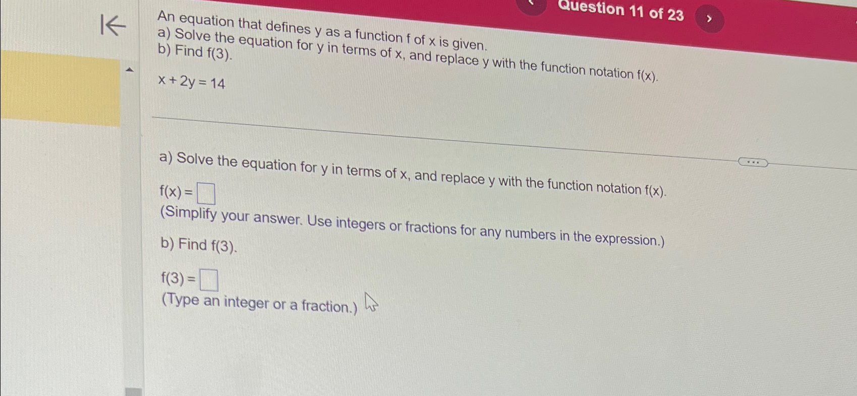 Solved Question 11 ﻿of 23a) ﻿Solve the that defines y ﻿as a | Chegg.com