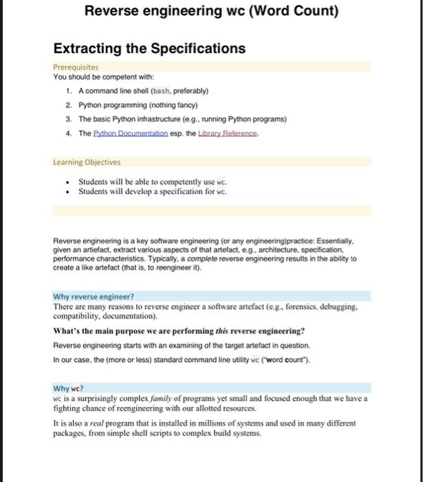Reverse Engineering Wc Word Count Extracting The Chegg Com