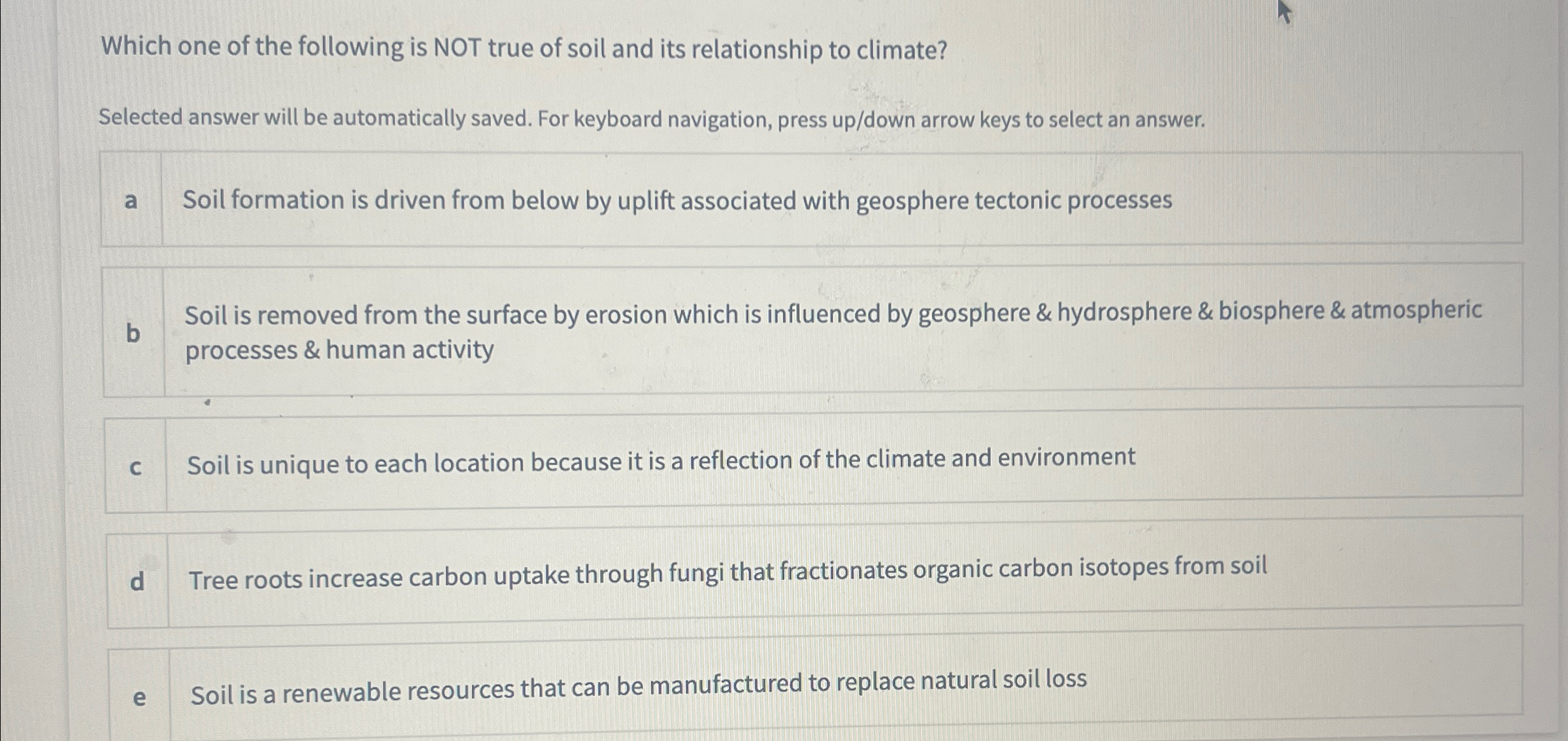 Solved Which one of the following is NOT true of soil and | Chegg.com