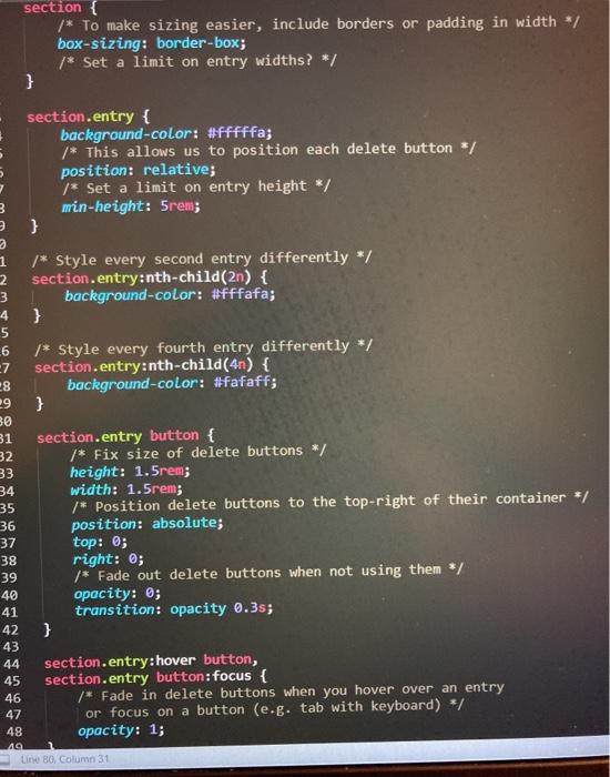 Solved how do i edit the CSS rules to make entries distinct | Chegg.com