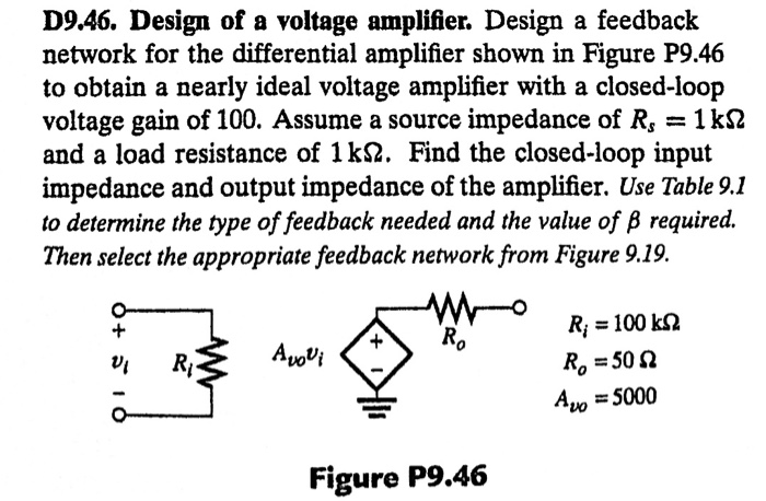 Solved D9.46. Design of a voltage amplifier. Design a | Chegg.com