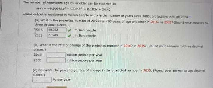 Solved he number of Americans age 65 or older can be modeled | Chegg.com