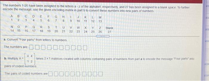 Solved The numbers 1-26 have been assigned to the letters a | Chegg.com