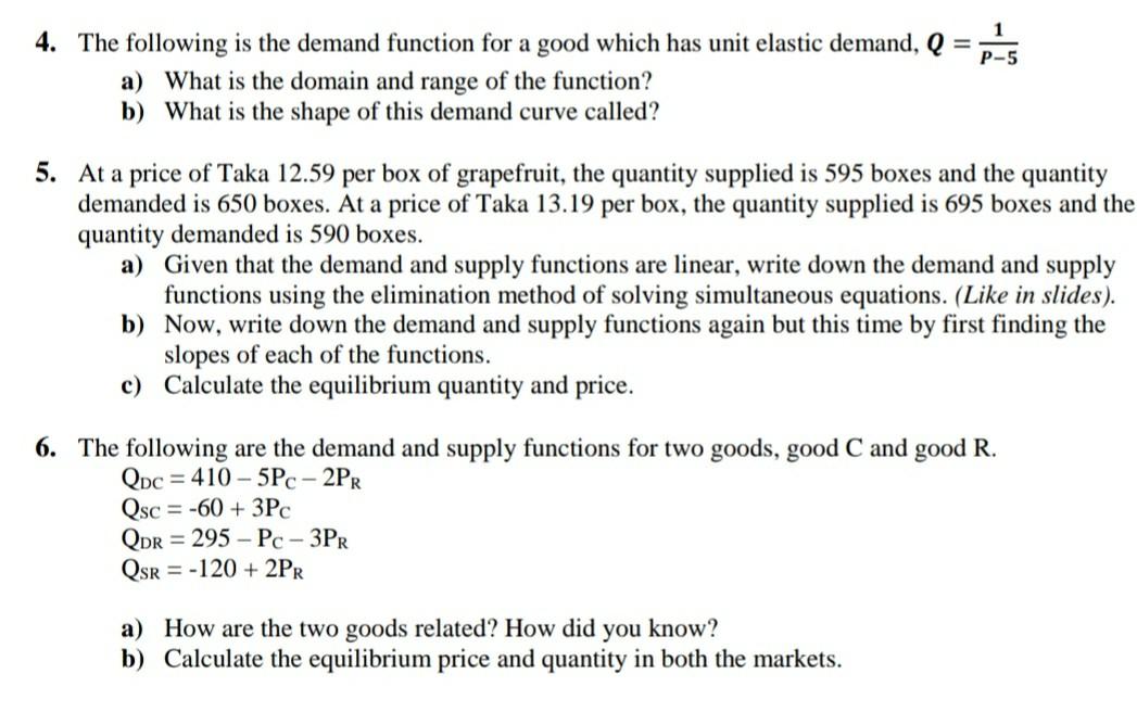 Solved 1 P-5 4. The following is the demand function for a | Chegg.com