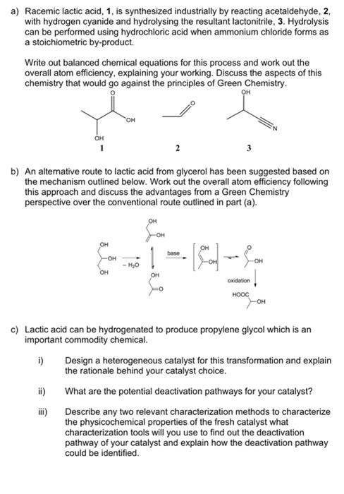 Solved a) Racemic lactic acid, 1 , is synthesized | Chegg.com