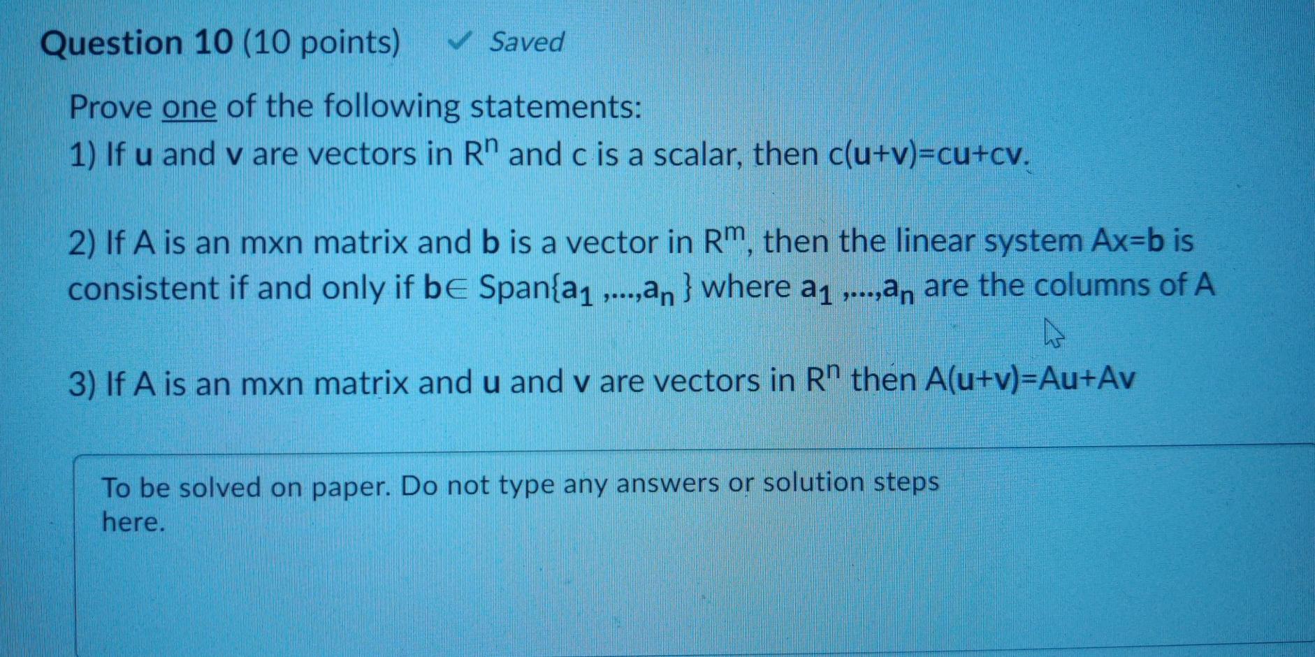 Solved Question 10 (10 points) Saved Prove one of the | Chegg.com