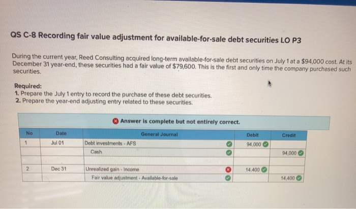 Solved QS C-8 Recording fair value adjustment for | Chegg.com