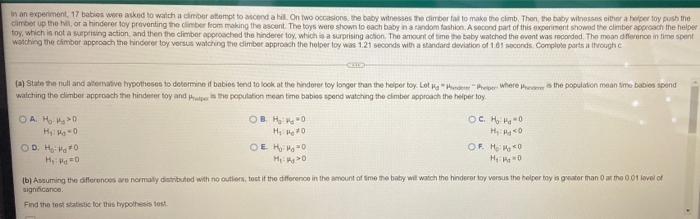 in an experiment 17 babies were asked to watch