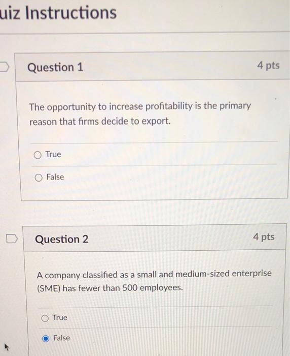 Solved uiz Instructions Question 1 4 pts The opportunity to | Chegg.com