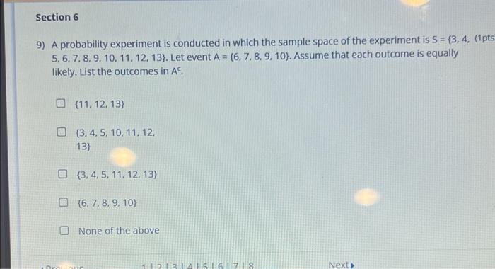 Solved Section 6 9) A probability experiment is conducted in | Chegg.com