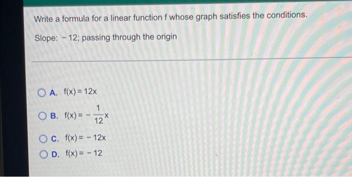 Solved Write a formula for a linear function f whose graph | Chegg.com