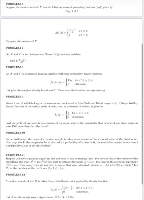 Solved PROBLEM G Suppose the random variable X has the | Chegg.com