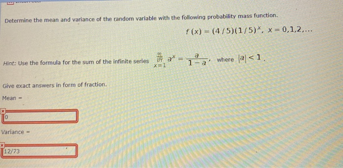 Solved Determine the mean and variance of the random | Chegg.com